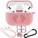 Wholesale 5 in 1 Accessories Kits Silicone Cover with Ear Hook Grips / Staps / Clip / Skin / Tips for [Airpods Pro] Charging Case (Pink)